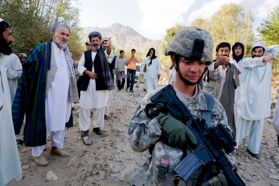American Soldier with Local Afghans